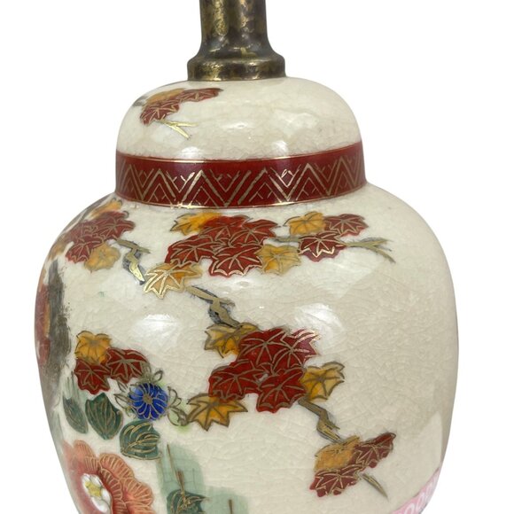 Antique Style Hand Painted Porcelain Table Lamp With Floral Pattern & Wooden Bas - Picture 8 of 11